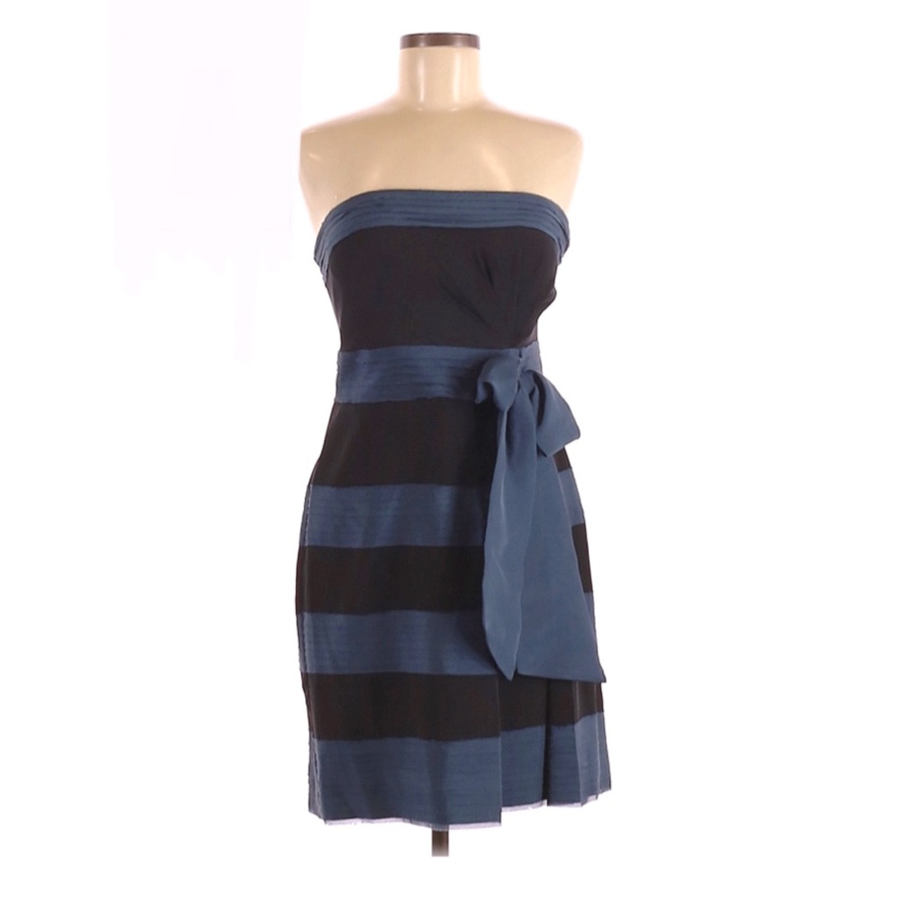 Anthropologie Hitherto Blue/Black Striped Strapless Mini Dress w/Bow Size 4